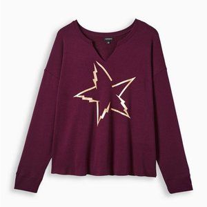 Torrid Potent Purple Gold Foil Lightning Star Split Neck Crop Sweater 3 3X 22/24
